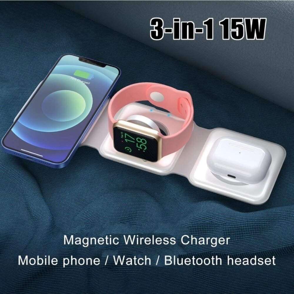 3 in 1 Wireless Charger Stand, Desktop Charging Station - 15W